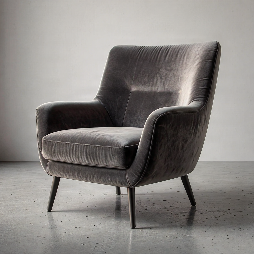 Modern velvet accent chair in a luxury setting