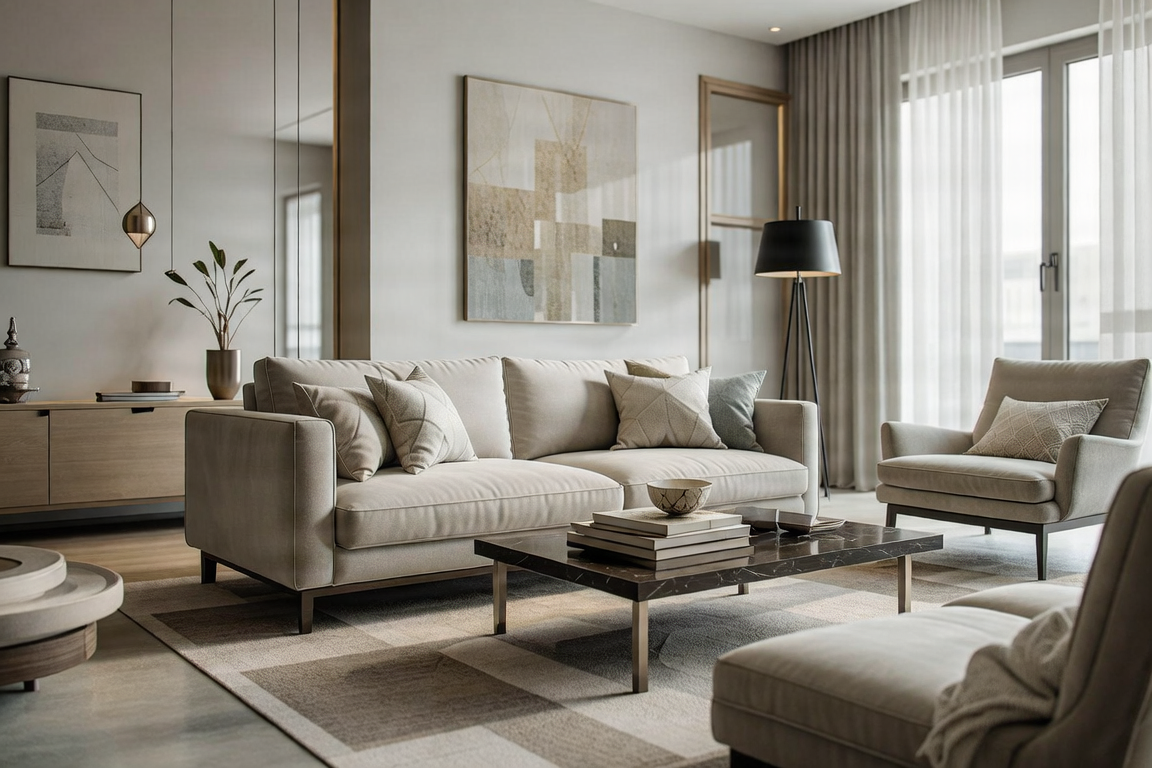 Modern cozy living room layout