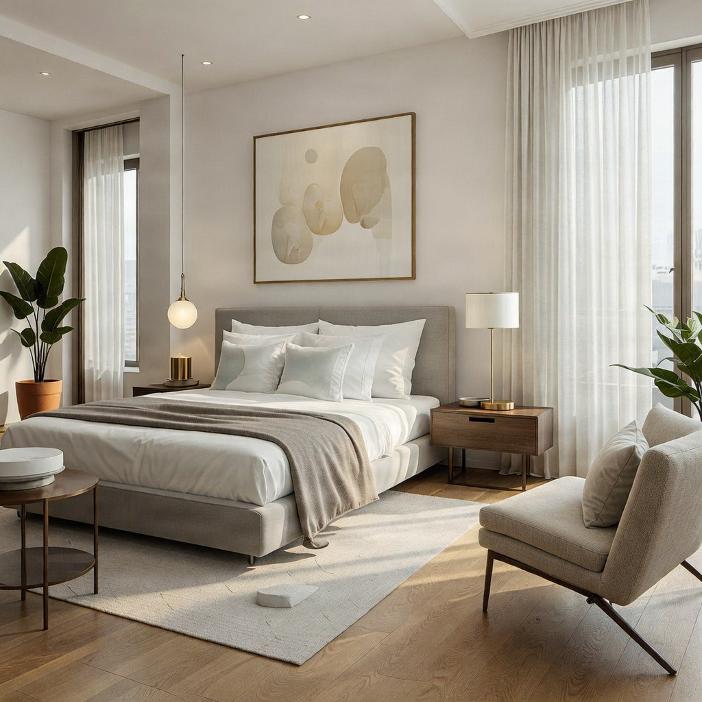 Elegant contemporary bedroom with premium materials