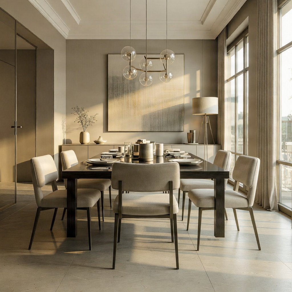 Luxury dining room with warm lighting