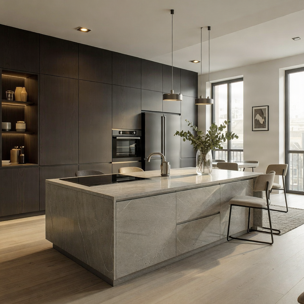 Modern modular kitchen with clean composition