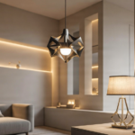 Sophisticated living room with pendant lighting and soft indirect illumination.