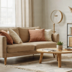 A stylish, affordable modern living room with practical furniture, warm colors, and elegant décor.