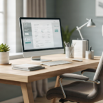 Modern home office with ergonomic furniture and natural light.